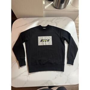 MSGM Active Milano Italy Crewneck Sweatshirt XS Black Silver Logo Designer